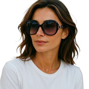 Fox Rhinestone Embellished Black Oversized Ombre Sunglasses w New  Leather Case